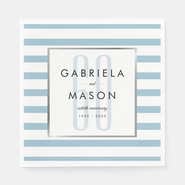 Serviette En Papier 60e Mariage diamant Anniversaire Classic Stripe (Devant)
