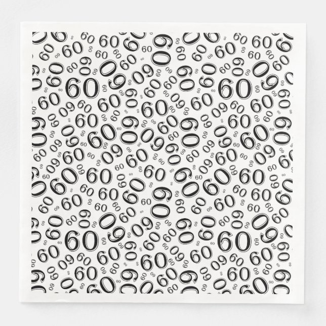 Serviette En Papier 60th Age Random Number Pattern Black/White (Devant)