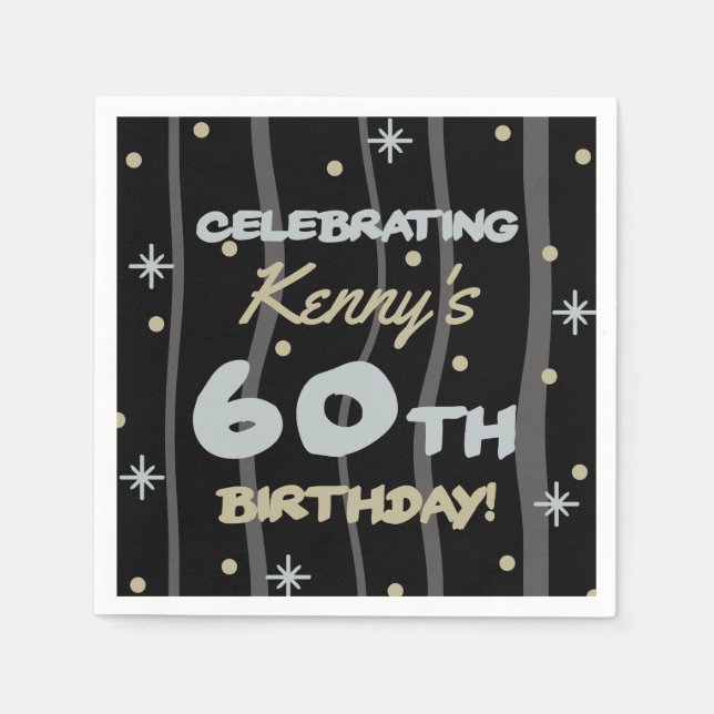 Serviette En Papier 60th Birthday Party Ajouter votre nom (Devant)