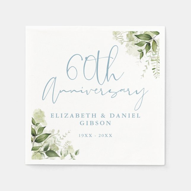 Serviette En Papier 60th Wedding Anniversary Greenery Floral (Devant)
