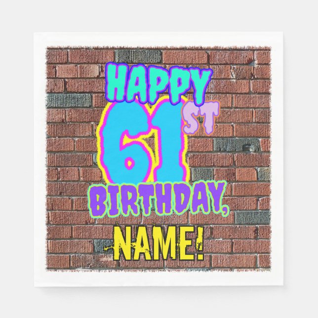 Serviette En Papier 61e anniversaire ~ Amusant, Graffiti urbain inspir (Devant)