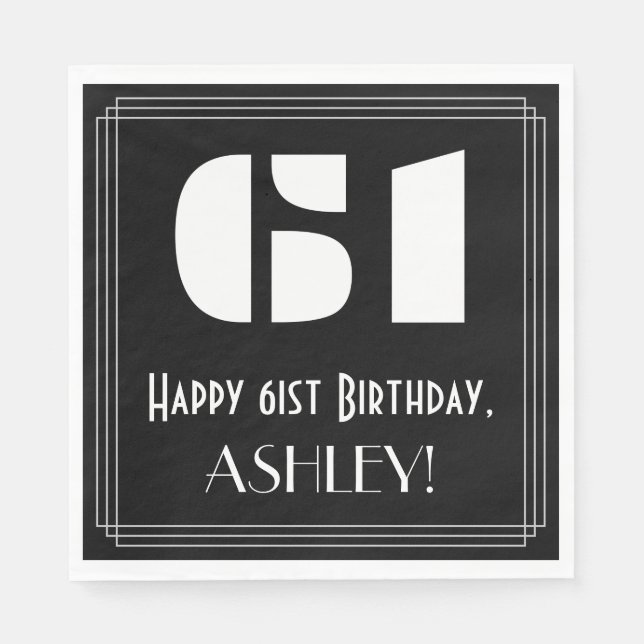 Serviette En Papier 61e anniversaire : Art Déco Inspiré Look "61" + No (Devant)
