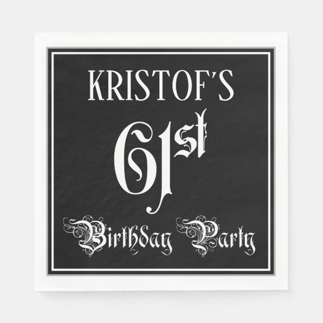 Serviette En Papier 61st Birthday Party — Fancy Script + Custom Nom (Devant)
