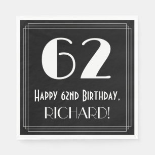 Serviette En Papier 62e anniversaire ~ Art Déco Inspiré "62", Nom