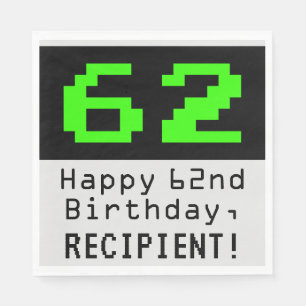 Serviette En Papier 62e anniversaire - Nerdy / Geeky Style "62" & Nom