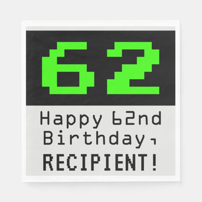 Serviette En Papier 62e anniversaire - Nerdy / Geeky Style "62" & Nom (Devant)