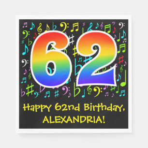 Serviette En Papier 62e anniversaire - Symboles de musique colorée, Ar