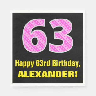 Serviette En Papier 63e anniversaire : Pink Stripes and Hearts "63" +