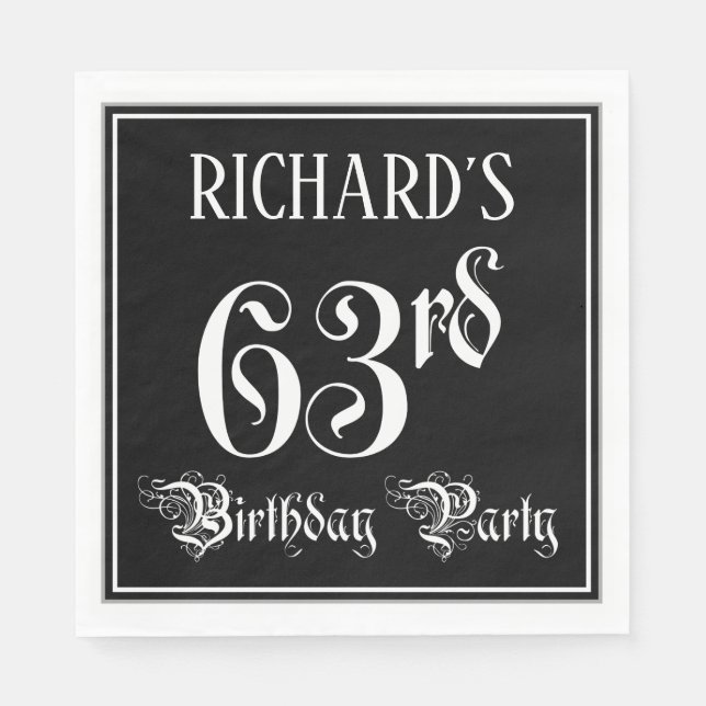 Serviette En Papier 63rd Birthday Party — Fancy Script + Custom Nom (Devant)