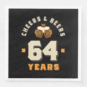 Serviette En Papier 64e anniversaire Cheers and Beers à 64 ans amusant