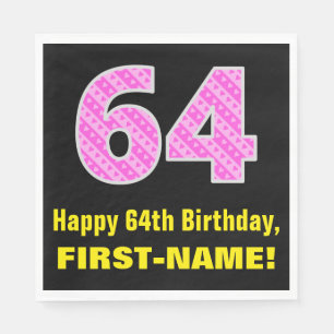 Serviette En Papier 64e anniversaire : Pink Stripes and Hearts "64" +