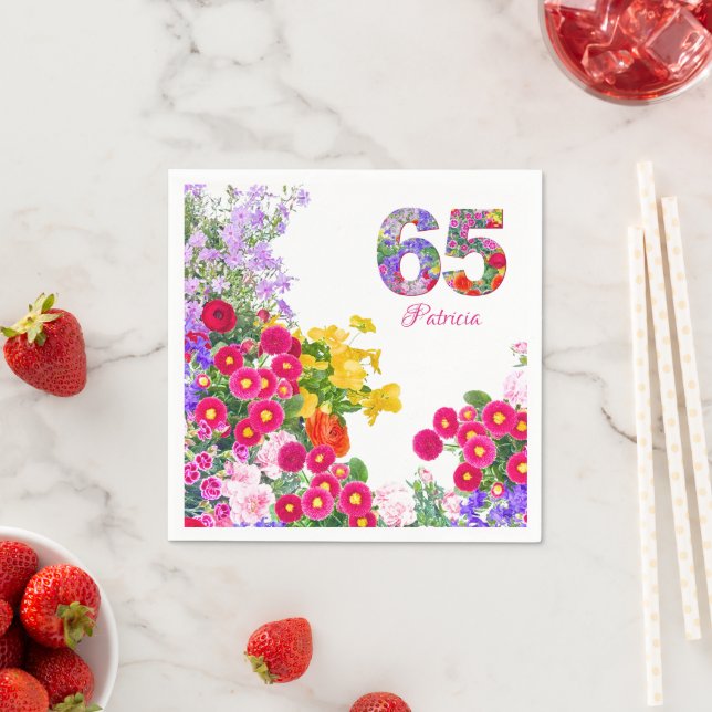 Serviette En Papier 65 Ans Elégant Jardin Floral - 65e Anniversaire (En situation)