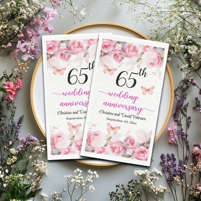 Serviette En Papier 65e anniversaire de Mariage Elegant Blush Roses (Créateur téléchargé)