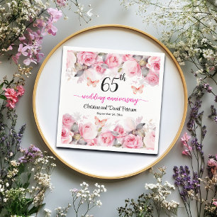 Serviette En Papier 65e anniversaire de Mariage Elegant Blush Roses