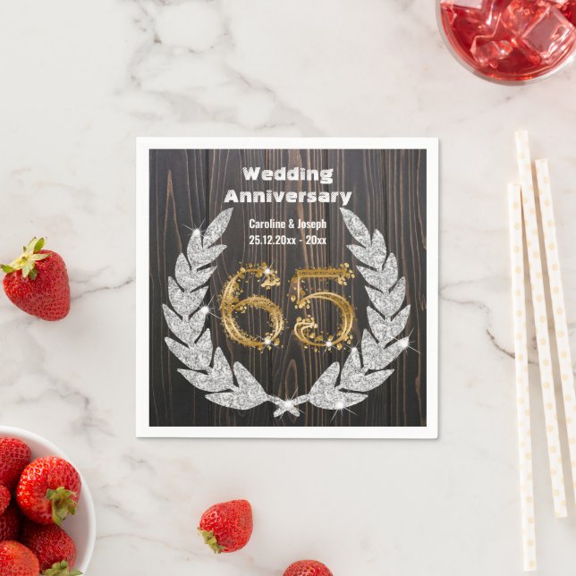 Serviette En Papier 65e Anniversaire du Mariage Gold & Diamond Laurel  (En situation)
