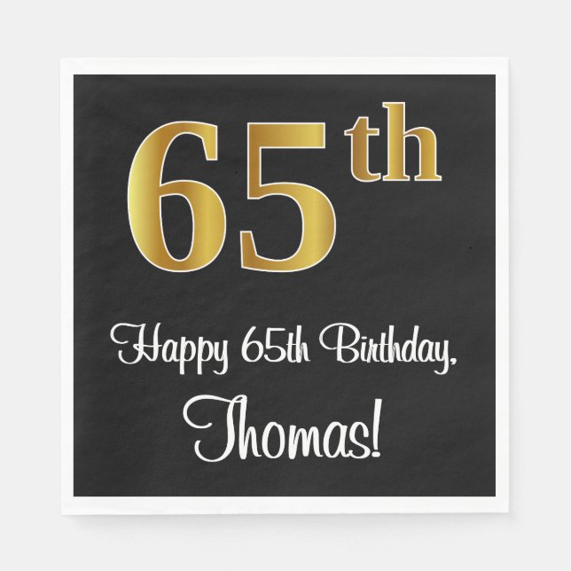 Serviette En Papier 65e anniversaire ~ Elégant Luxueux Faux Gold Look  (Devant)