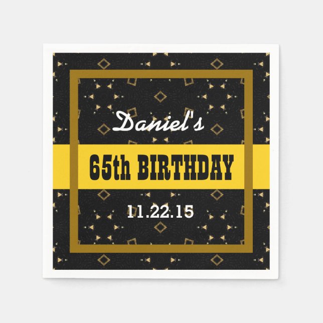 Serviette En Papier 65e anniversaire GOLD and BLACK Confetti Custom V0 (Devant)