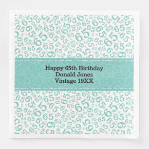 Serviette En Papier 65e anniversaire Numéro d'âge Motif Turquoise/blan