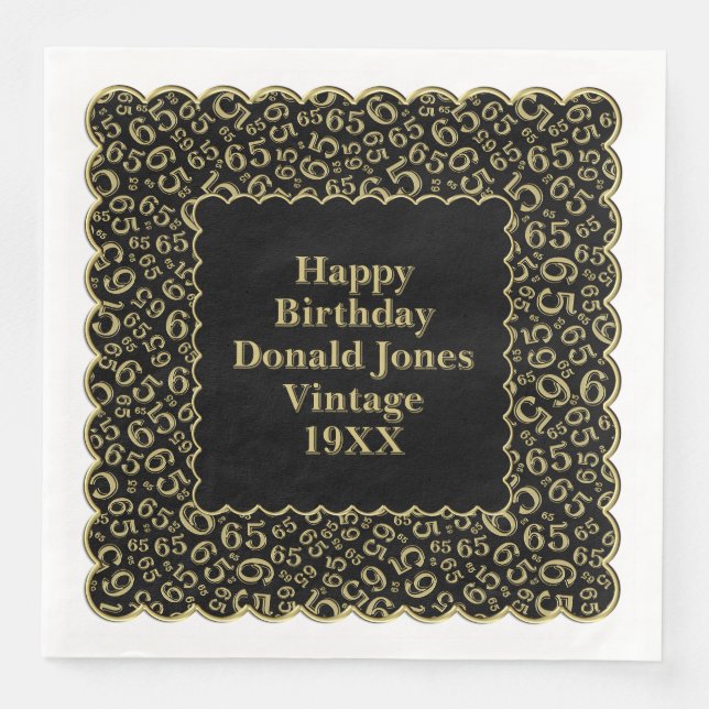 Serviette En Papier 65e anniversaire Numéro Motif Scallops Gold/Black (Devant)