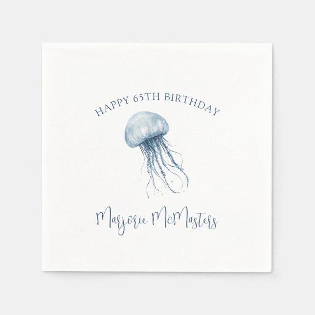 Serviette En Papier 65e Anniversaire Simple Méduse Côtière Personnalis (Devant)