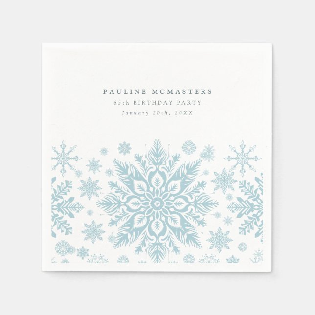 Serviette En Papier 65e fête d'anniversaire Blue White Snowflake hiver (Devant)