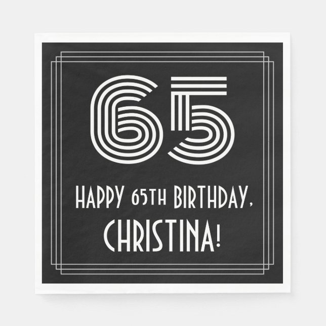 Serviette En Papier 65ème anniversaire : Art Déco Inspiré Look "65" +  (Devant)