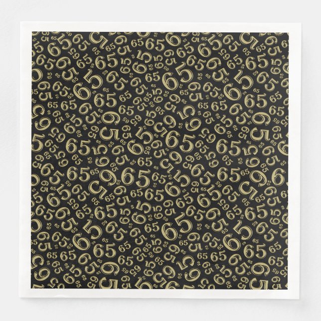 Serviette En Papier 65th Age Random Number Pattern Black/Gold (Devant)