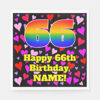 Serviette En Papier 66e anniversaire : Amour Hearts Motif, Arc en ciel
