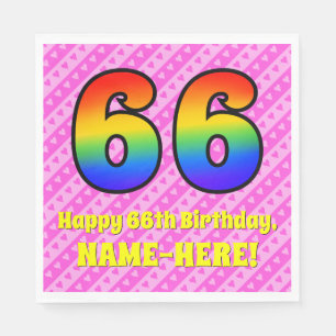 Serviette En Papier 66e anniversaire : Pink Stripes & Hearts, Arc en c
