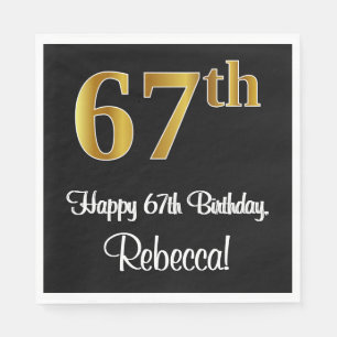 Serviette En Papier 67e anniversaire ~ Elégant Luxueux Faux Gold Look 