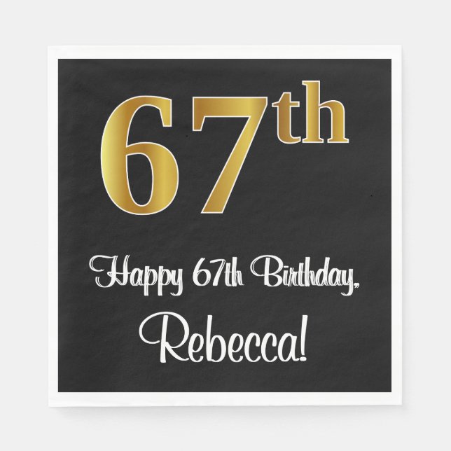 Serviette En Papier 67e anniversaire ~ Elégant Luxueux Faux Gold Look  (Devant)