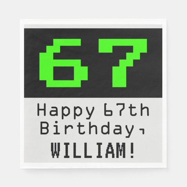 Serviette En Papier 67e anniversaire - Nerdy / Geeky Style "67" & Nom (Devant)