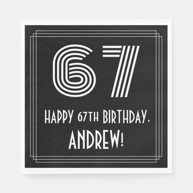 Serviette En Papier 67ème anniversaire : Art Déco Inspiré Look "67" +  (Devant)