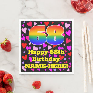 Serviette En Papier 68e anniversaire : Amour Hearts Motif, Arc-en-ciel