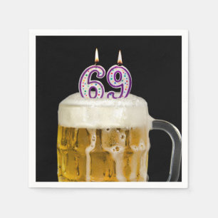 Serviette En Papier 69e anniversaire Bière sur noir