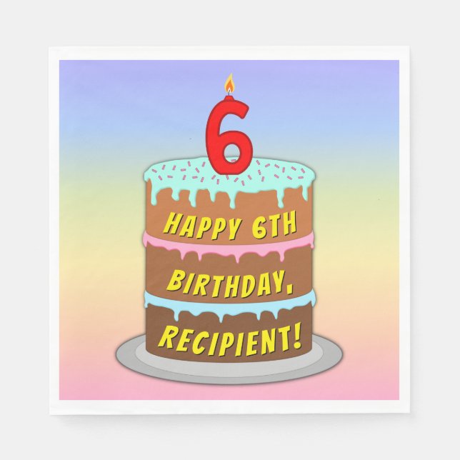 Serviette En Papier 6e anniversaire : Fun Cake and Candle + Nom person (Devant)