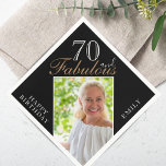 Serviette En Papier 70 et fabuleux script photo 70e anniversaire<br><div class="desc">70 et fabuleux Black Elegant Script Photo 70th Birthday Napkins. Faites votre propre serviette de papier pour 70e anniversaire pour elle. Customisez avec le nom et l'âge et insérez votre photo dans le modèle.</div>