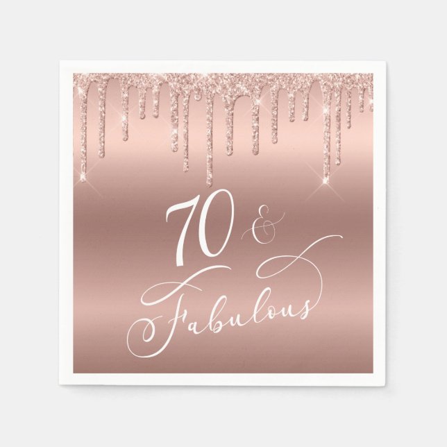 Serviette En Papier 70 Fabuleux Rose Gold Parties scintillant 70e fête (Devant)
