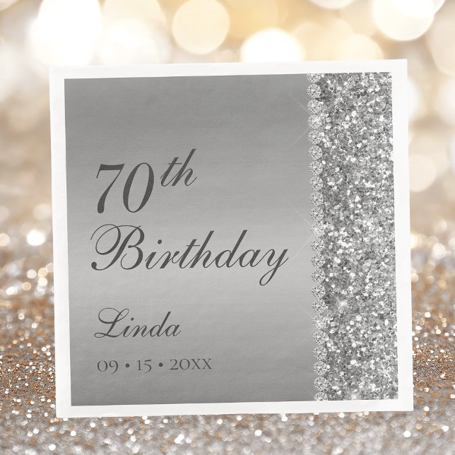 Serviette En Papier 70e anniversaire argent élégant (Créateur téléchargé)
