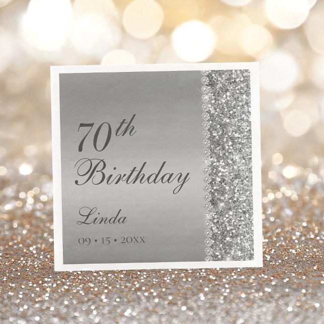 Serviette En Papier 70e anniversaire argent élégant (Créateur téléchargé)