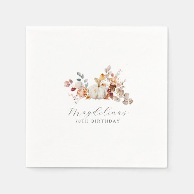 Serviette En Papier 70e anniversaire Citrouille blanc automne fleurs s (Devant)