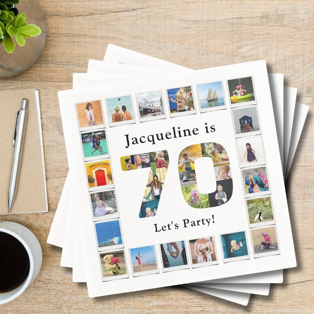 Serviette En Papier 70e anniversaire Conception de votre propre collec (Custom 70th birthday party napkins with family photo collage template)