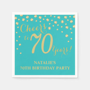 Serviette En Papier 70e anniversaire de mariage Turquoise et Gold Diam
