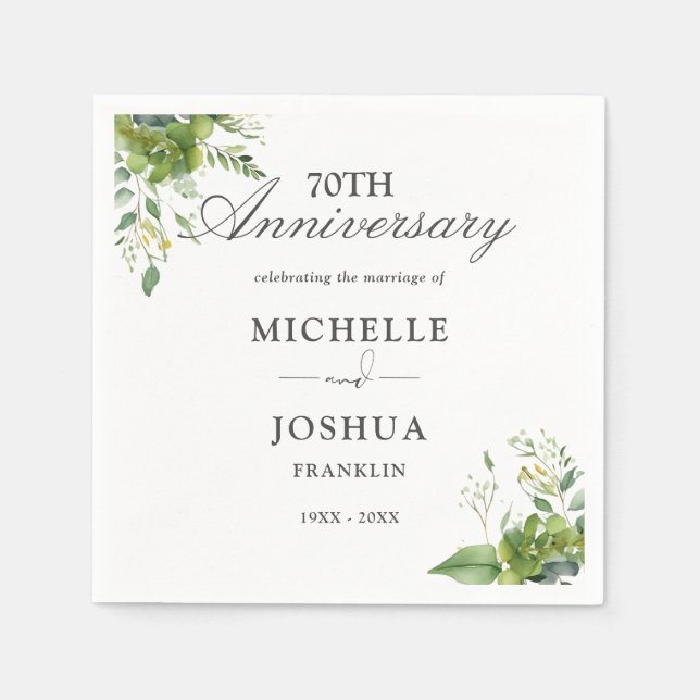 Serviette En Papier 70e anniversaire du Mariage Floral (Devant)