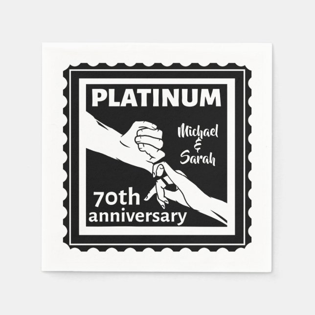 Serviette En Papier 70e anniversaire du mariage platine bleu tradition (Devant)