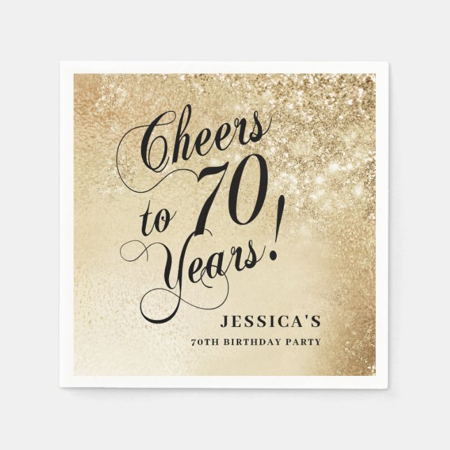 Serviette En Papier 70e anniversaire élégant en or (Devant)