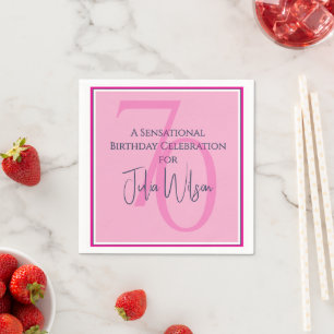 Serviette En Papier 70e anniversaire Élégant Féminin Rose & Nuit