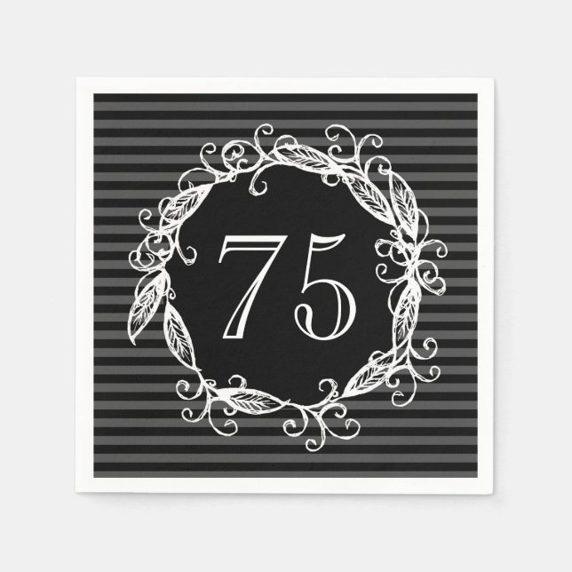 Serviette En Papier 70e anniversaire femme blanc gris noir Tourbillonn (Devant)