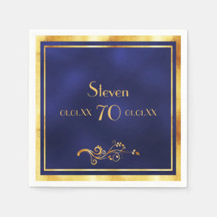 Serviette En Papier 70e anniversaire fête bleu or homme homme