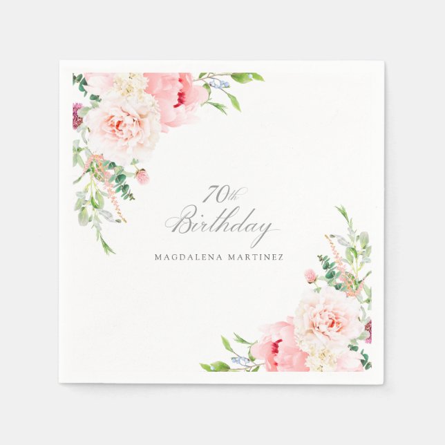 Serviette En Papier 70e anniversaire fête rose Floral Custom Cocktail (Devant)